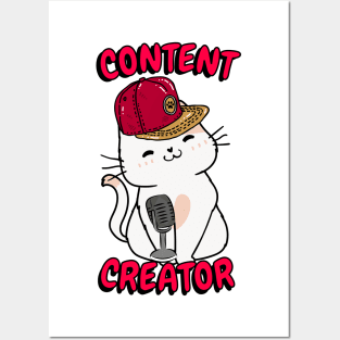 Cute white cat is a content creator Posters and Art